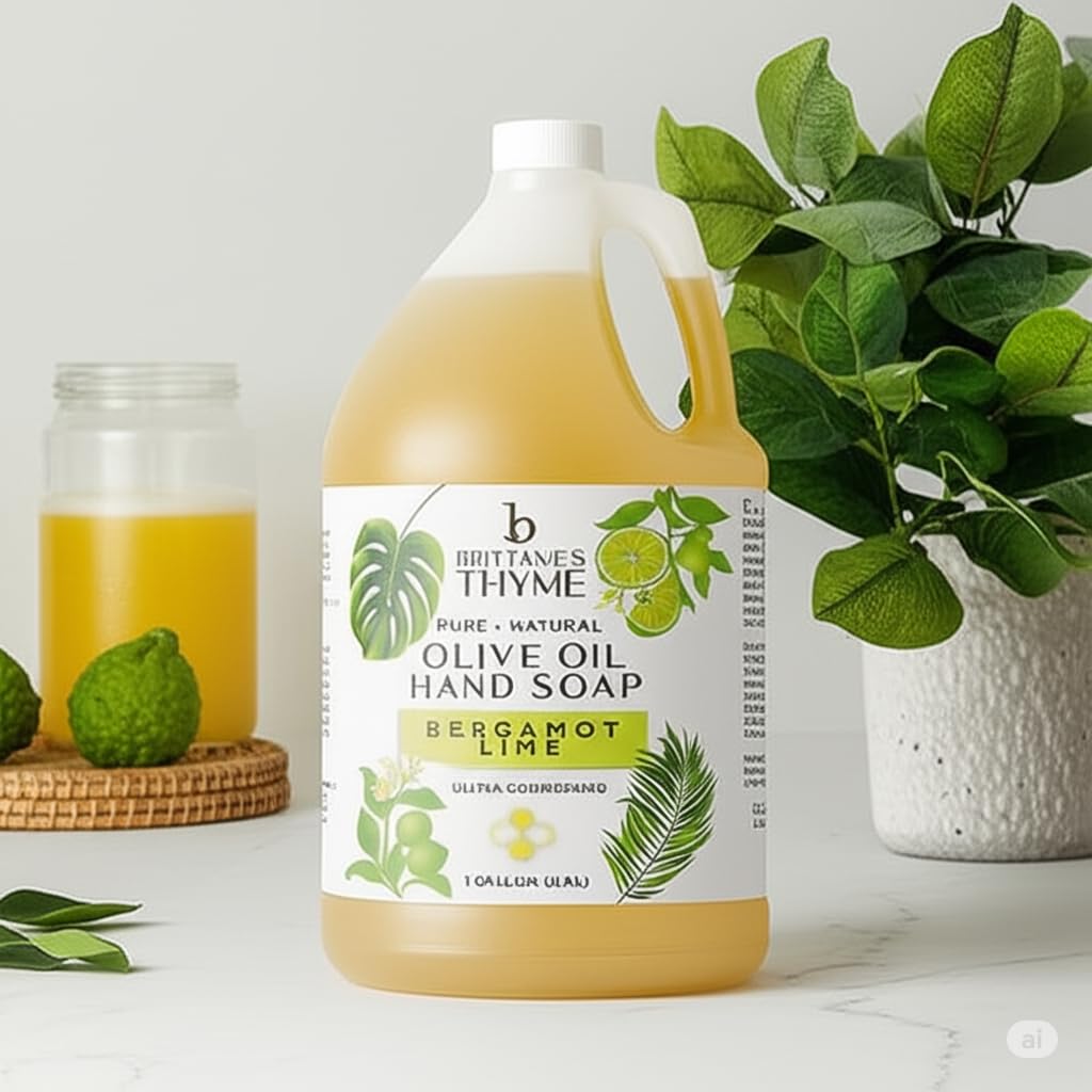 Brittanie's Bergamot Lime Pure Castile Olive Oil Liquid Soap – 1 Gallon, Vegan, Sulfate-Free, Multi-Purpose