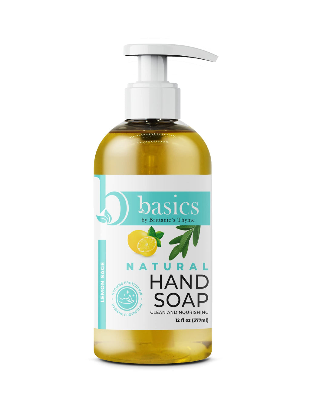 Brittanie's Thyme Basics Natural Olive Oil Hand Soap, Lemon Sage – 12 oz (Pack of 3) – Cruelty Free & Vegan