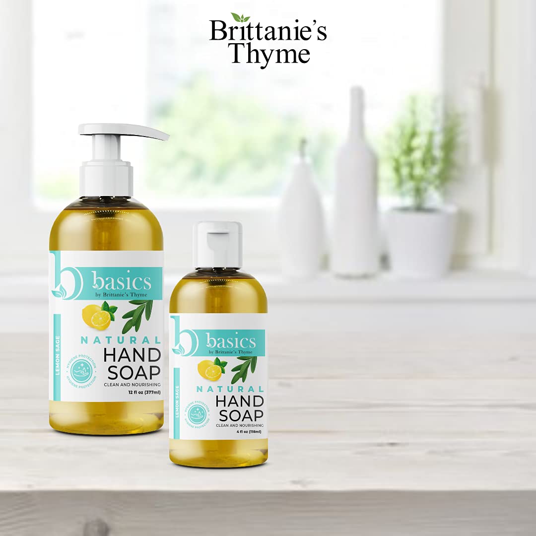 Brittanie's Thyme Basics Natural Olive Oil Hand Soap, Lemon Sage – 12 oz (Pack of 3) – Cruelty Free & Vegan