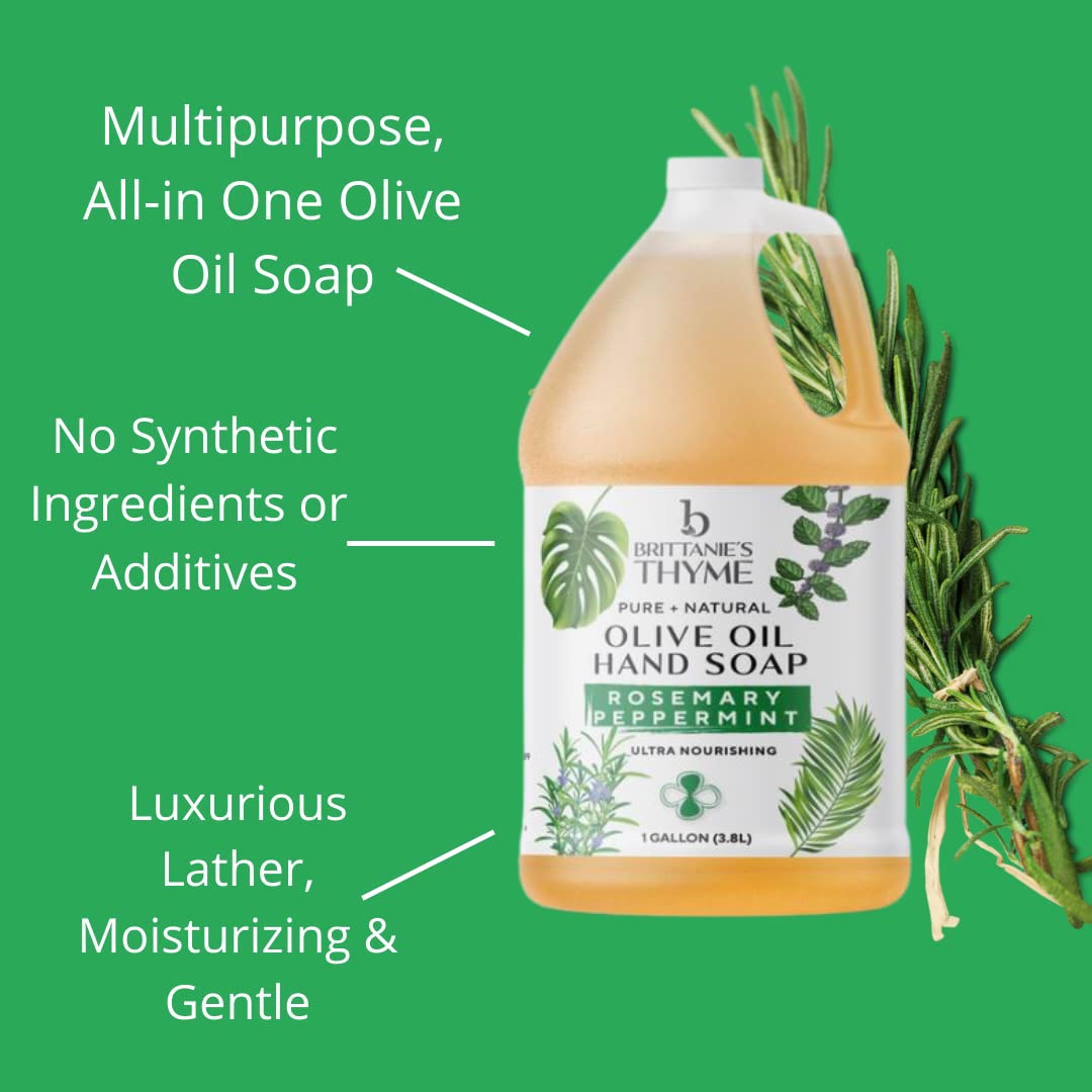 Brittanie's Pure Organic Castile Soap Refill – Rosemary Peppermint, 1 Gallon | Vegan, Gluten Free