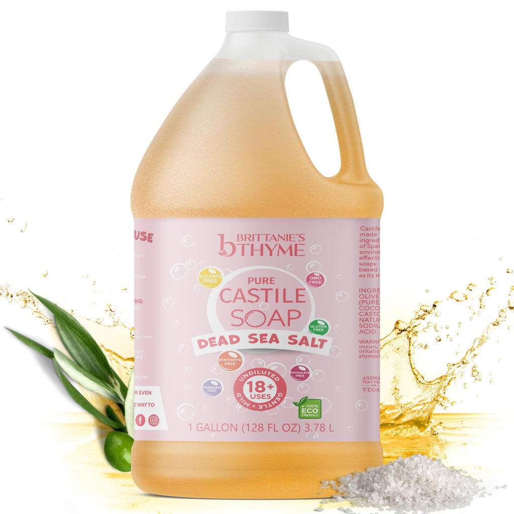Brittanie's Thyme Pure Organic Castile Soap Refill with Dead Sea Salt – 1 Gallon, Vegan, Gluten Free, Non-GMO