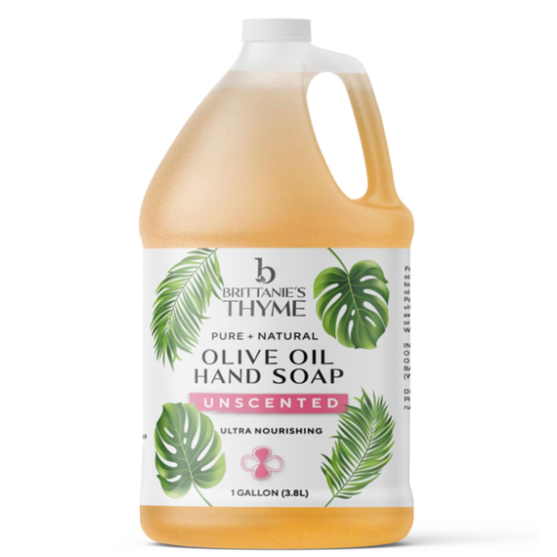 Brittanie's Thyme Castile Soap Refill Unscented 1 Gal – Multi-Use Face, Body, Dishes & Laundry