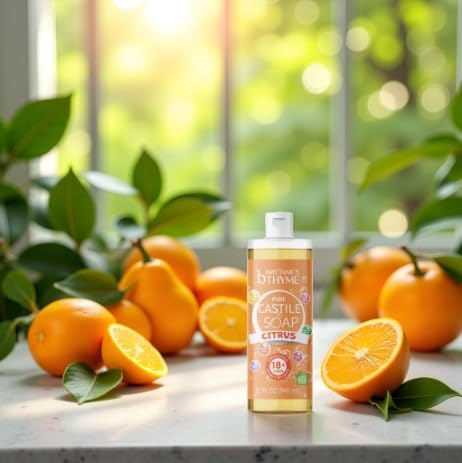 Brittanie's Thyme Pure Castile Liquid Soap Refill Citrus, 32oz x2 | Gentle Plant-Based, Vegan & Gluten-Free