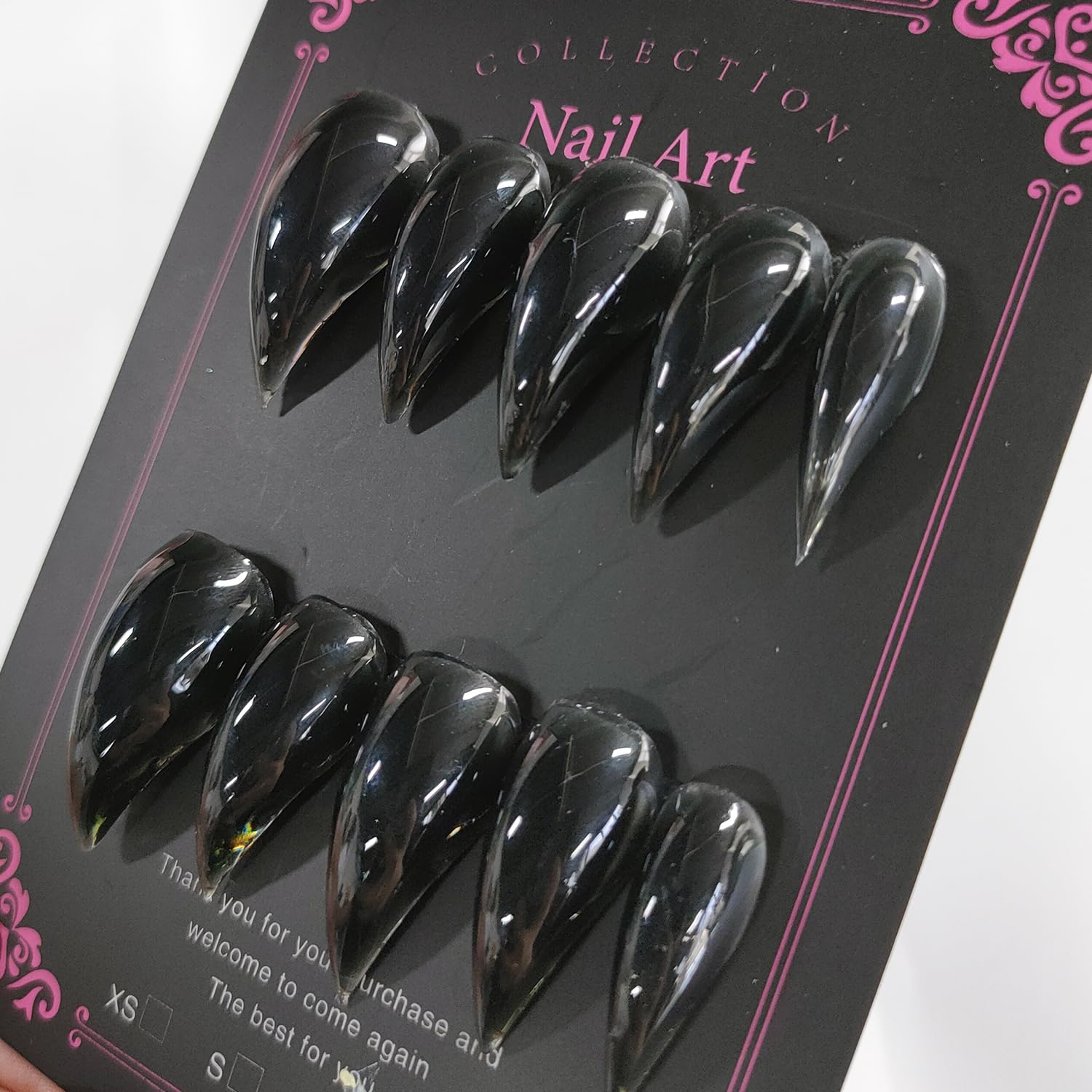 BRKYKGK Eagle Claw Press-On Nails – Medium Stiletto, Glossy Black Cat Claw (10 Pcs)
