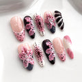BRKYKGK Handmade Almond Medium Press-On Nails – 3D Floral & French Tip (10 Pcs)