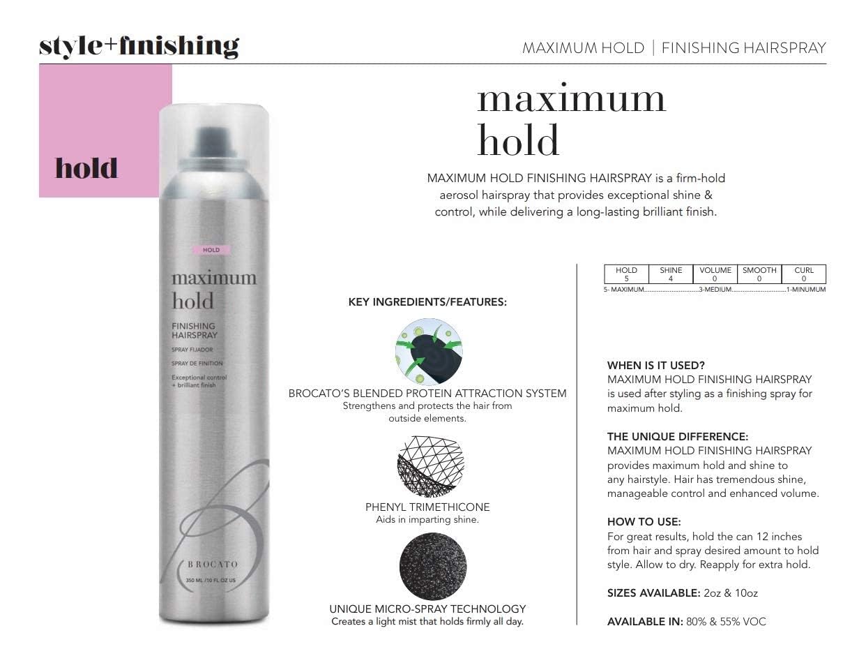 Brocato Maximum Hold Finishing Hairspray (50% VOC) 10oz | All-Day Hold, Shine & Style Control