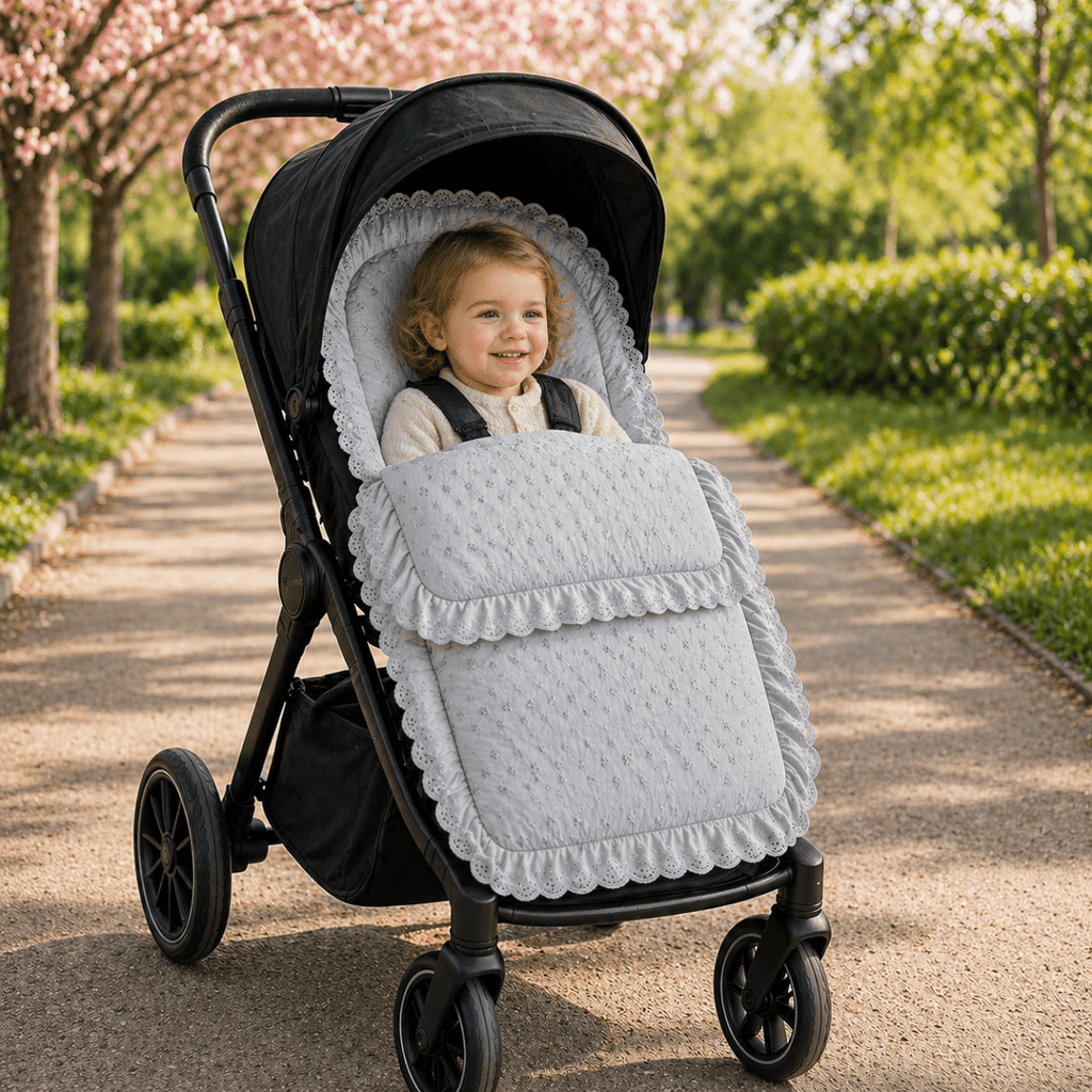 Universal Broderie Anglaise Pushchair Footmuff / Cosy Toes - Fits All Pushchairs / Prams And Buggies