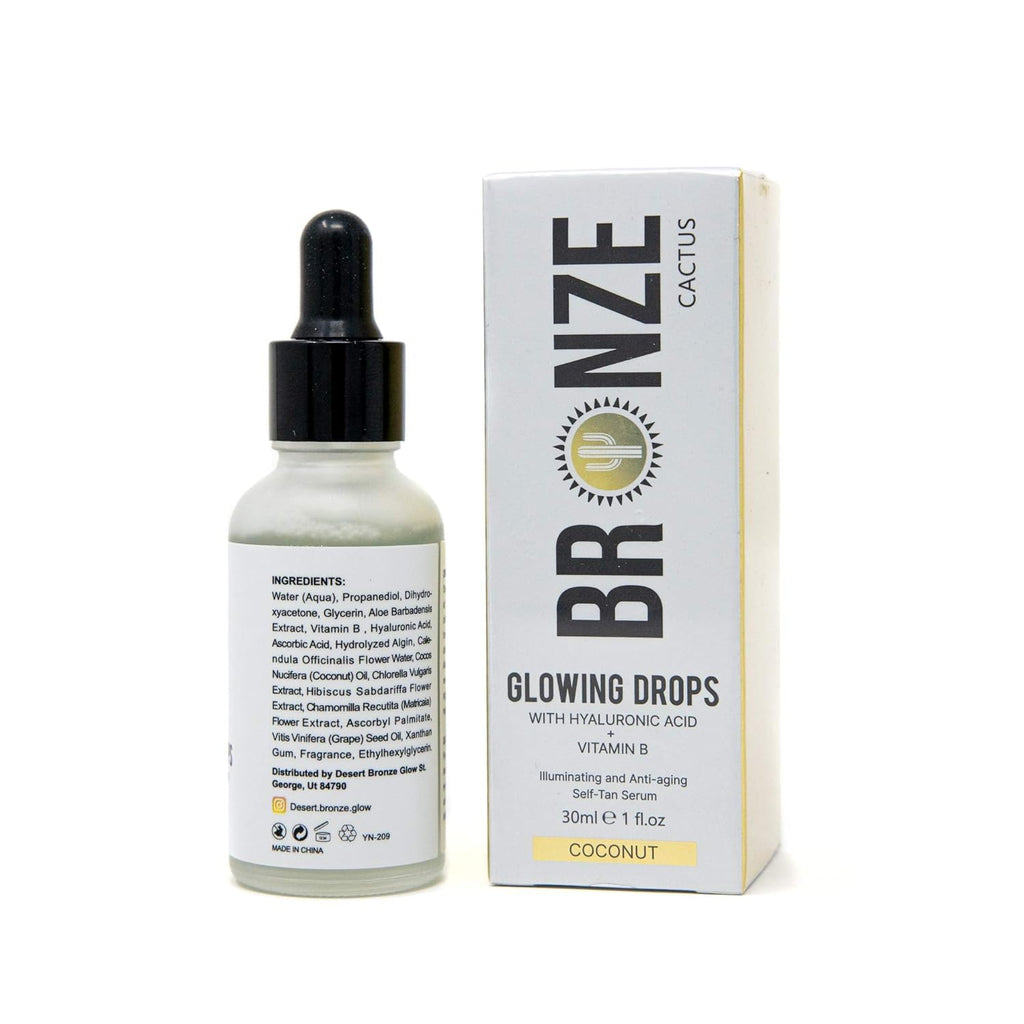 Bronze Cactus Glowing Drops – Mix-in Self Tanner with Vitamins B & E & Hyaluronic Acid | Vegan, Quick-Dry Sunless Glow for Face & Body