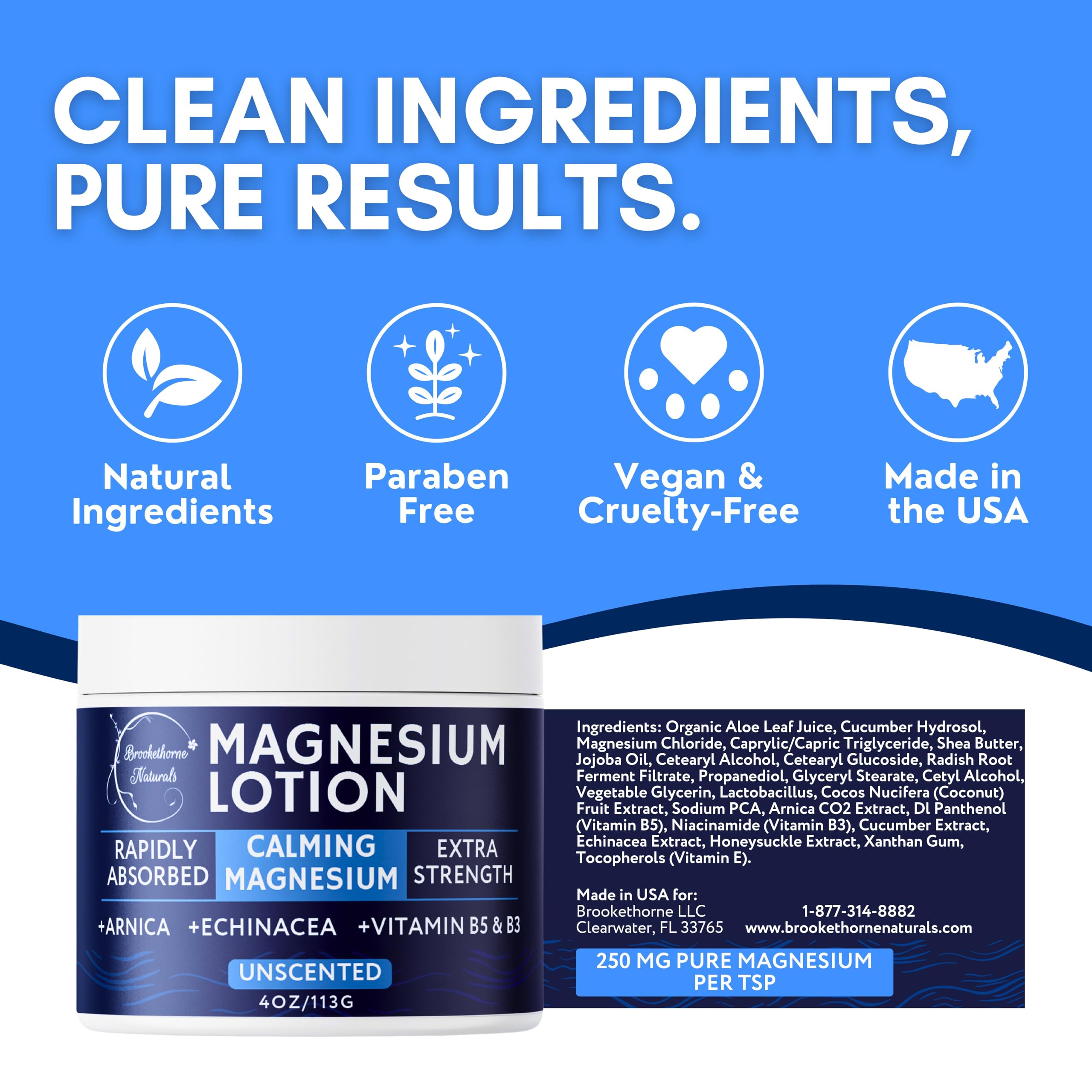 Calming Magnesium Lotion | Brookethorne Naturals – Fragrance-Free, Arnica & Echinacea, 4oz