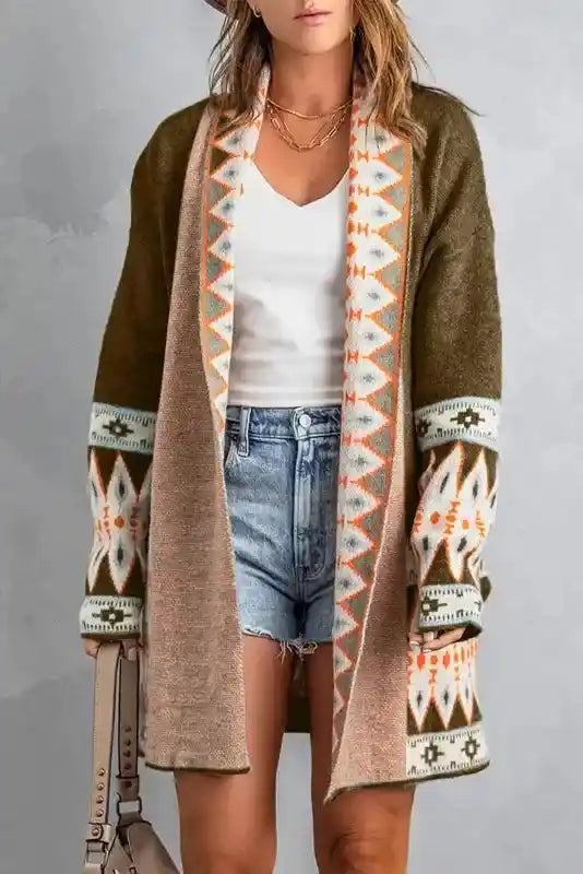 Aztec Print Duster Cardigan Women UK