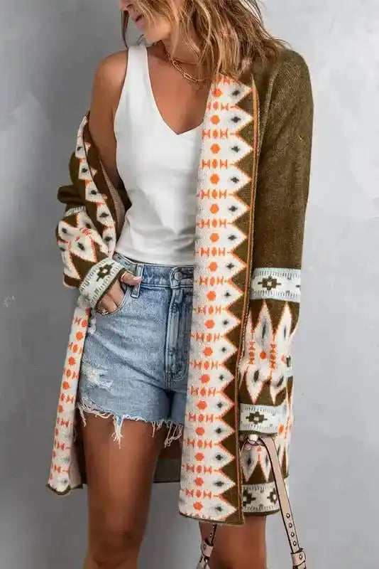 Aztec Print Duster Cardigan Women UK