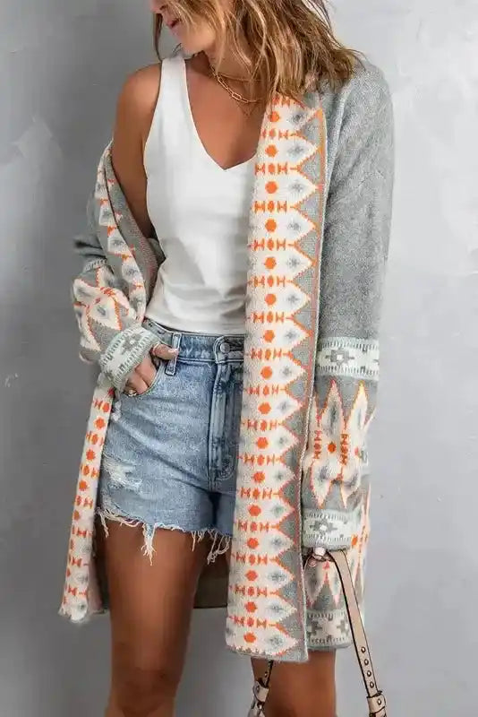 Aztec Print Duster Cardigan Women UK