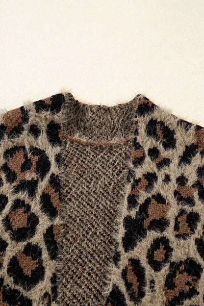 Brown Leopard Open Knit Cardigan Women UK