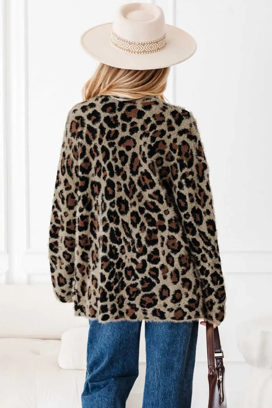 Brown Leopard Open Knit Cardigan Women UK