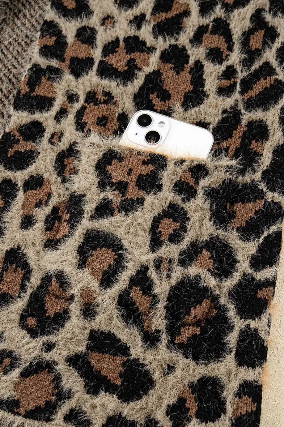 Brown Leopard Open Knit Cardigan Women UK
