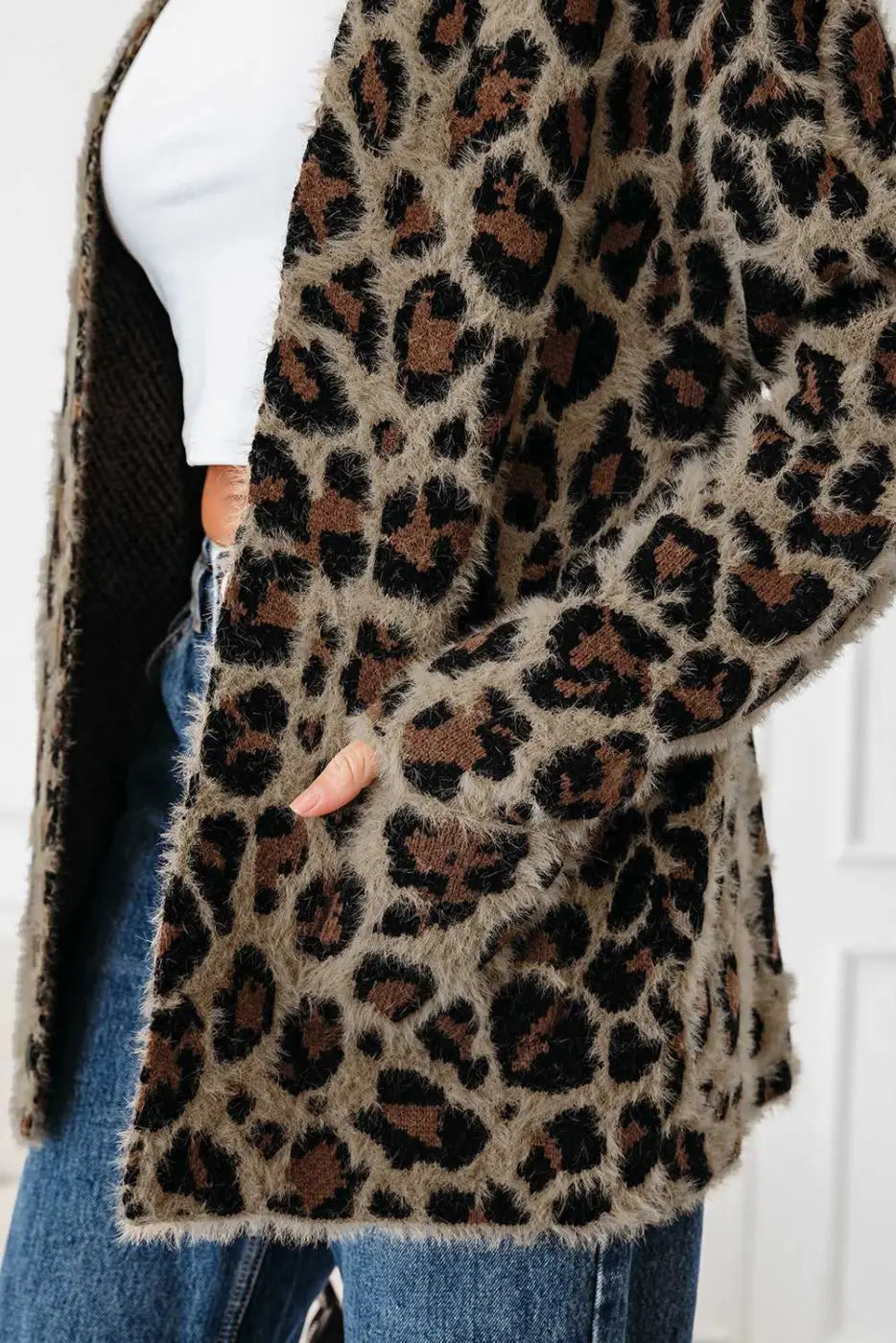 Brown Leopard Open Knit Cardigan Women UK