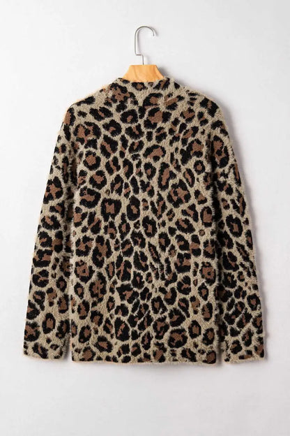 Brown Leopard Open Knit Cardigan Women UK