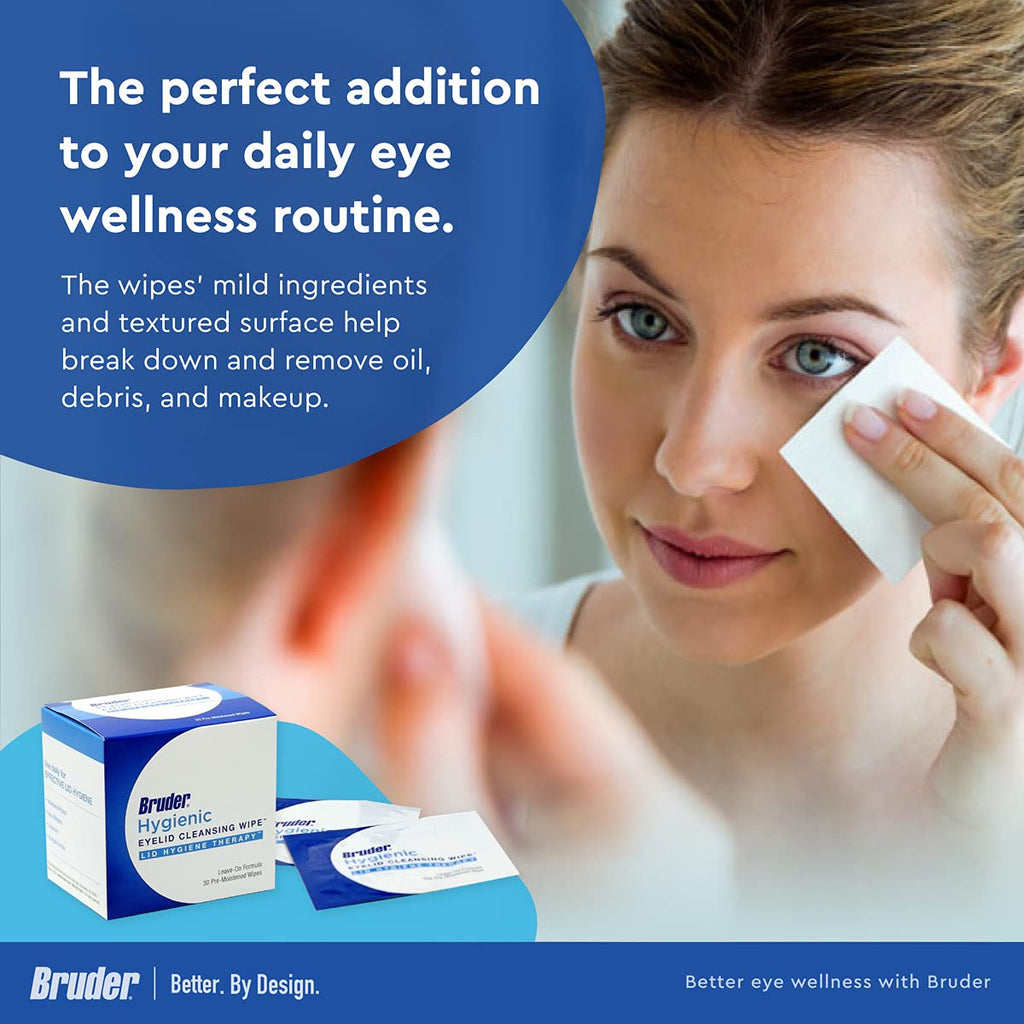 Bruder Eyelid Cleansing Wipes – Rinse-Free, Unscented, Hypoallergenic 3-Pack (90 Wipes)