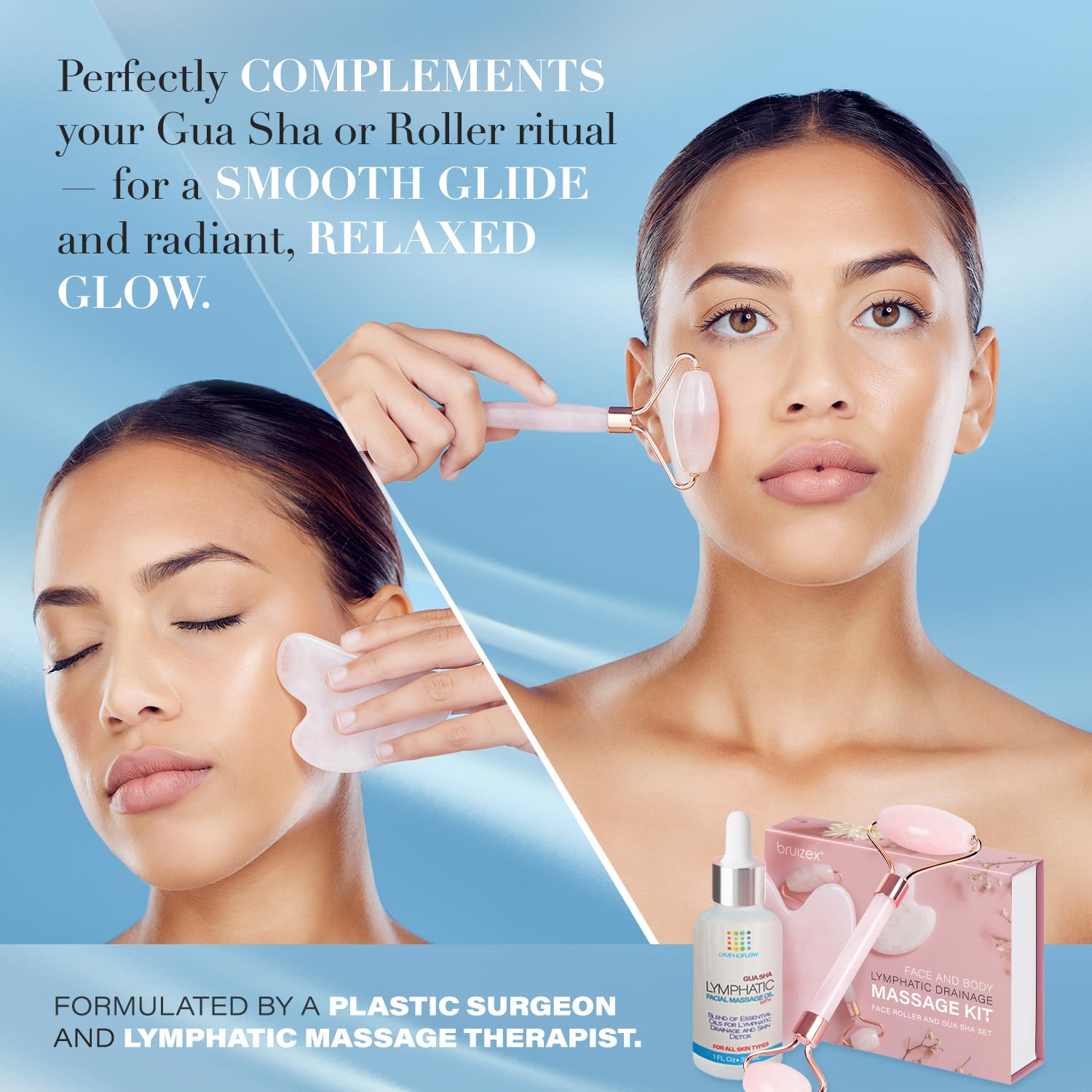 Bruizex Facial Lymphatic Drainage Oil for Gua Sha – Jojoba & Coconut Massage Oil, 1 Fl Oz