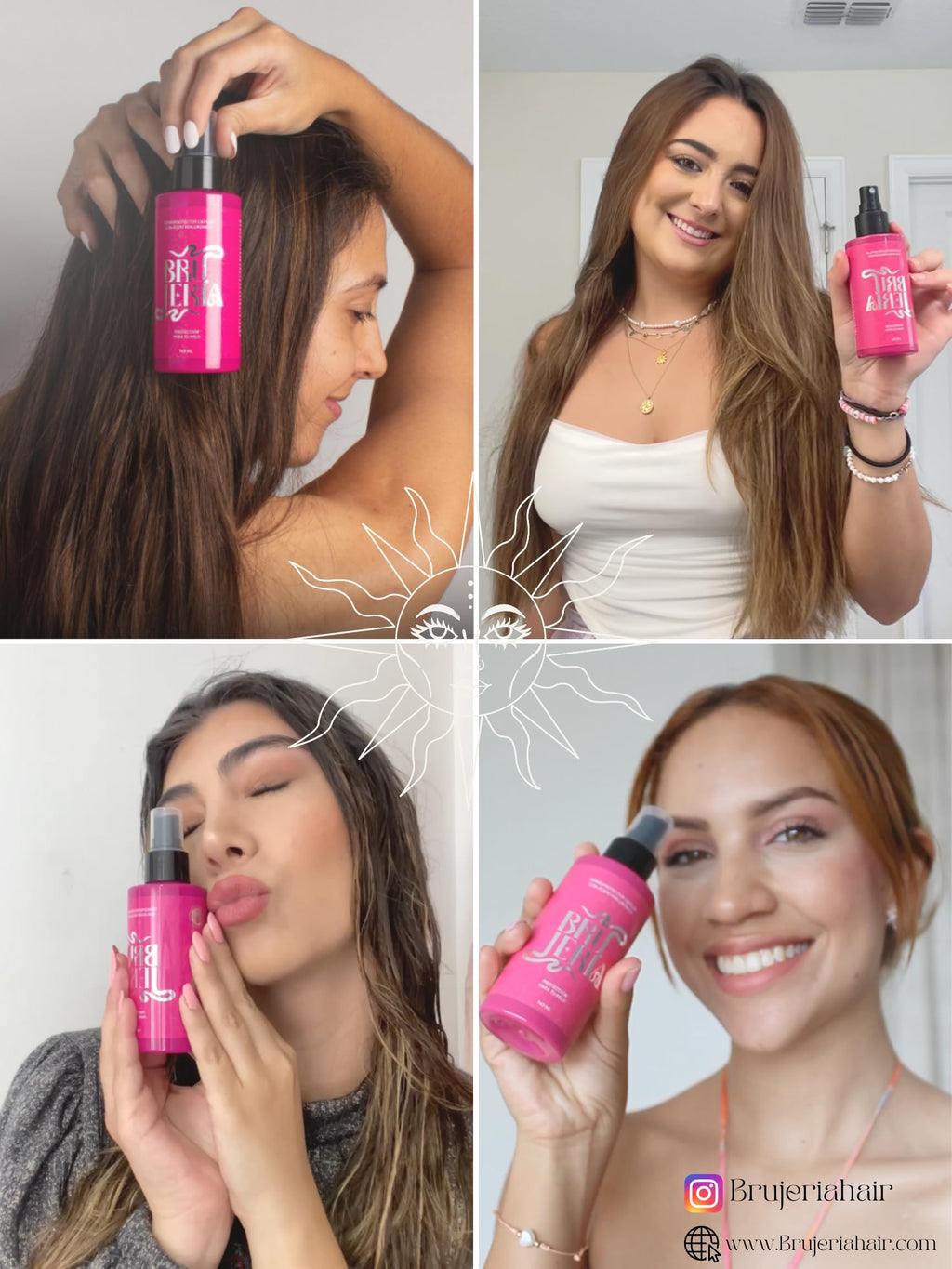 Brujeria Hair Heat Protectant Spray - Anti-Frizz & Straightening Formula with Hyaluronic Acid, Argan & Babassu Oils | Pink