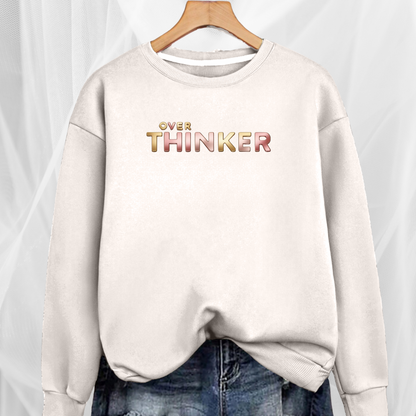 Long Cotton Sweatshirt with “Over Thinker” Logo