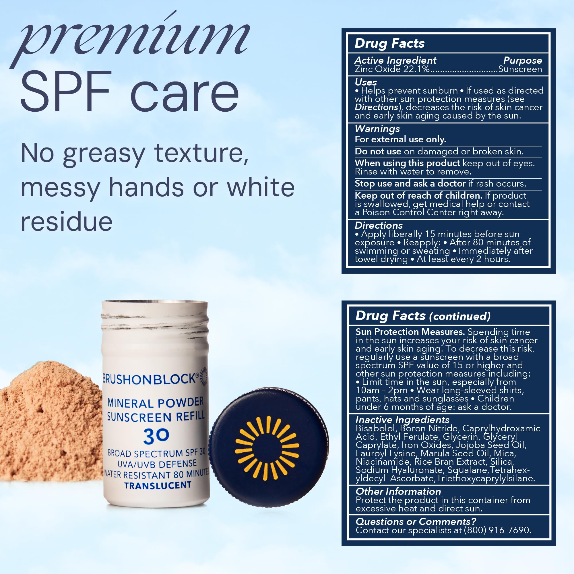 Brush On Block Mineral Sunscreen Powder Refill SPF 30 — Natural, Reef-Friendly, Sensitive Skin Safe