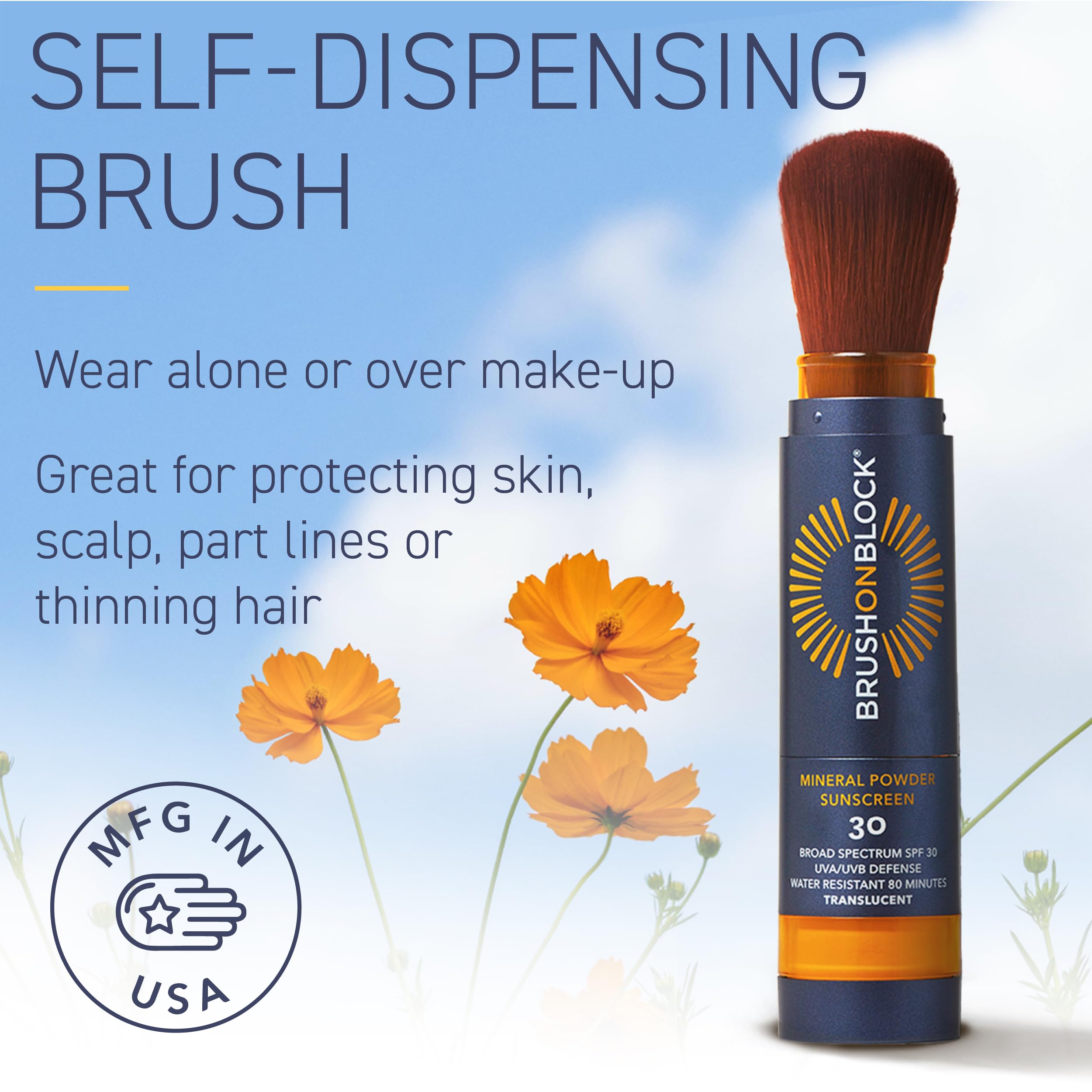 Brush On Block SPF 30 Mineral Powder Sunscreen – Niacinamide, Hyaluronic Acid & Vitamin C | Reef-Friendly, Water-Resistant, USA-Made