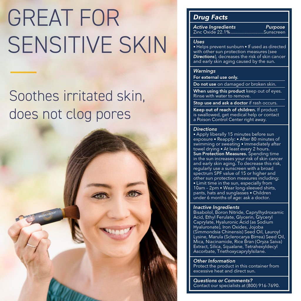Brush On Block SPF 30 Mineral Powder Sunscreen – Niacinamide, Hyaluronic Acid & Vitamin C | Reef-Friendly, Water-Resistant, USA-Made