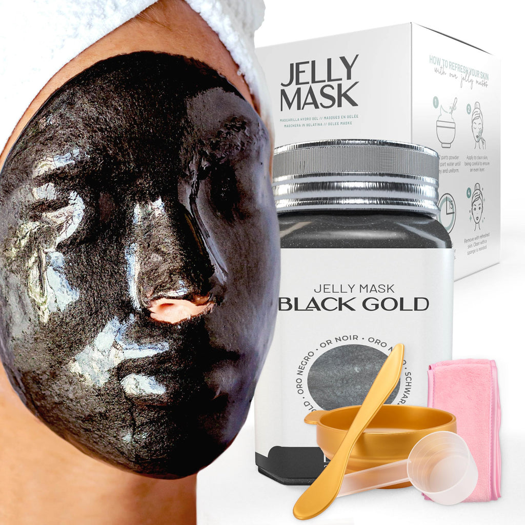BRÜUN Jelly Mask Jar Black Gold – Peel-Off Gel Mask, 23 fl oz Spa Set