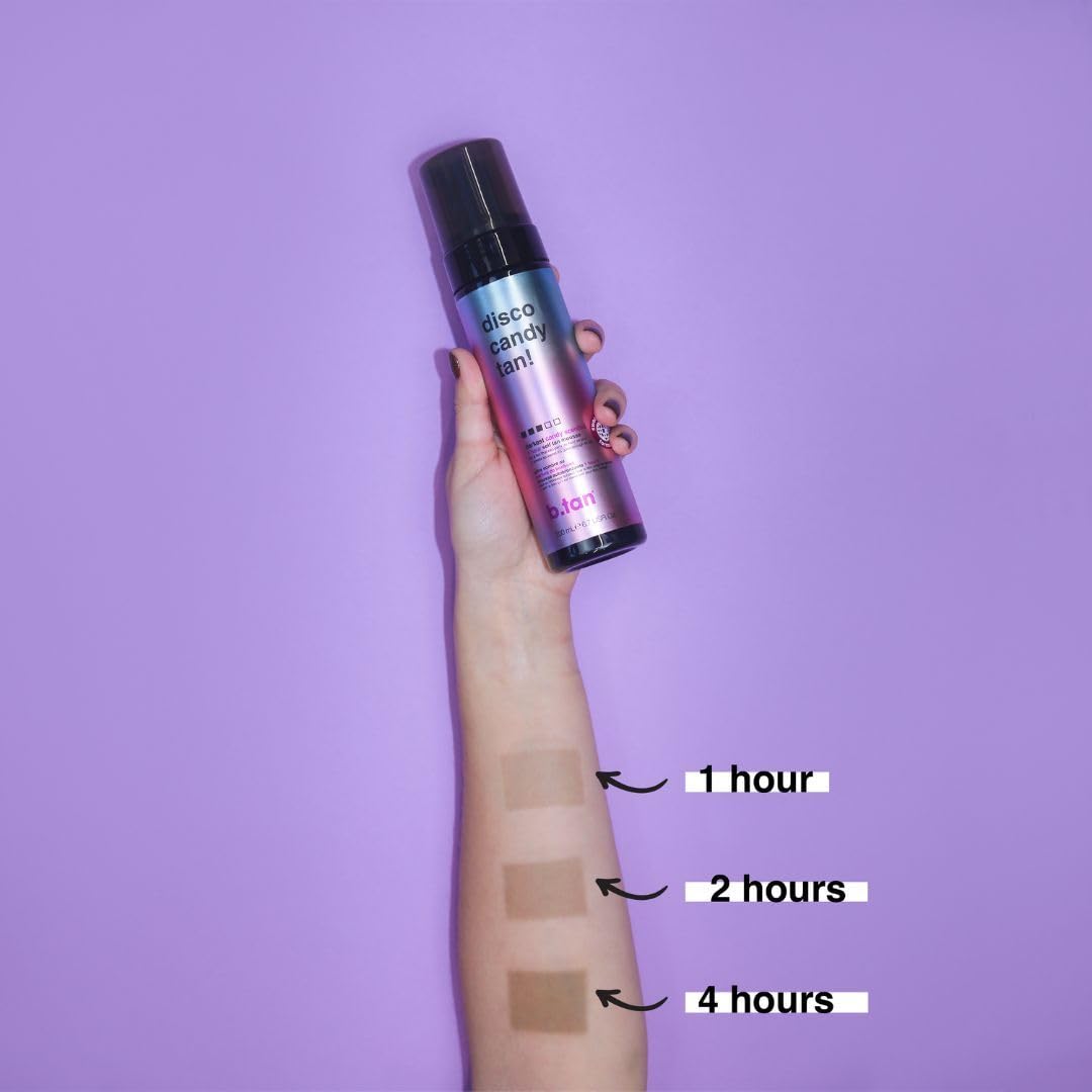 B.TAN Large Candy Scented Self Tanner Mousse – Party Size Disco Candy Tan, 1-Hour Express Dark Sunless Tan