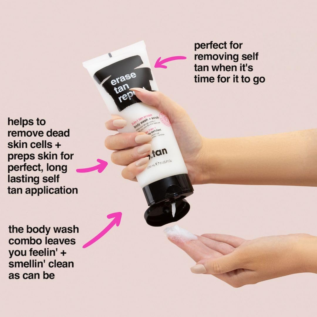 B.TAN Clear Self Tanning Gel & Exfoliating Kit | 1 Hour Express, Transfer-Resistant Dark Tan Bundle