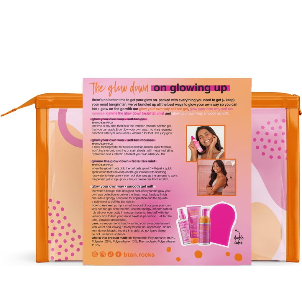 B.TAN Clear Self Tanning Gel Travel Size Kit | Glow Your Own Way Gift Set