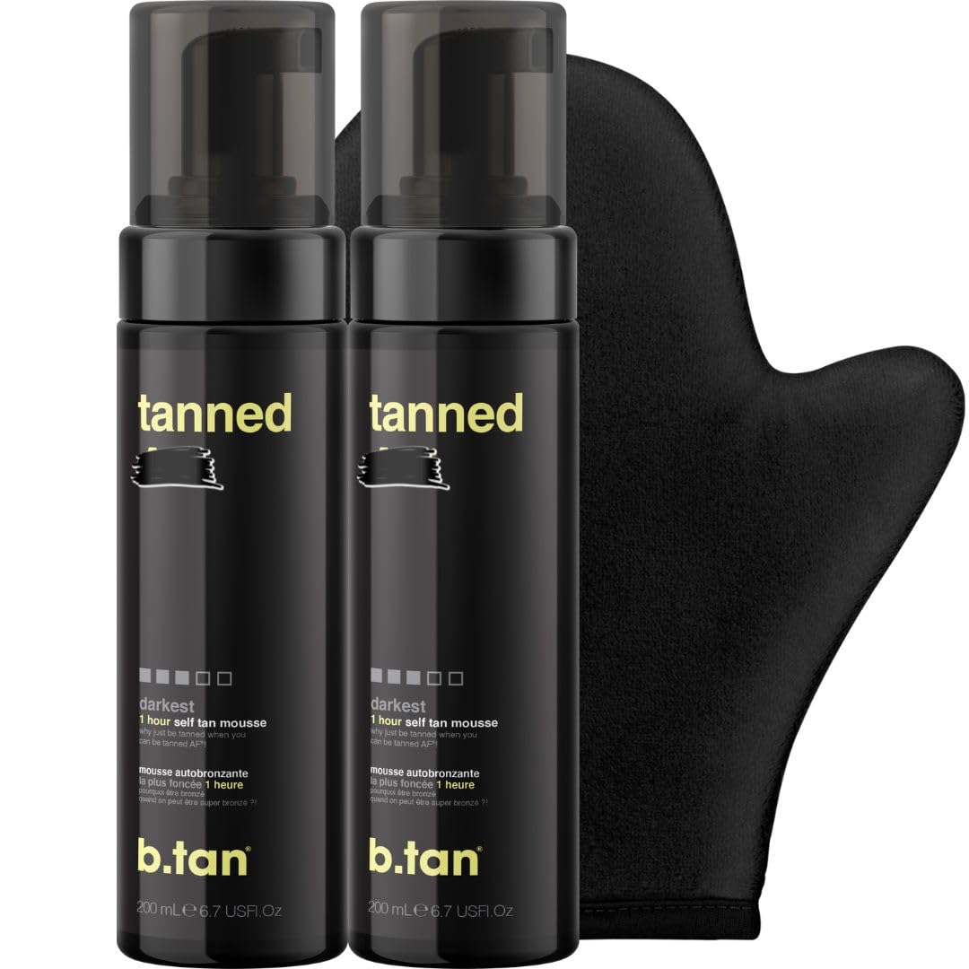 B.TAN Dark Self Tanner Gift Box – 2 Pack Sunless Mousse + 1-Hour Express Tan