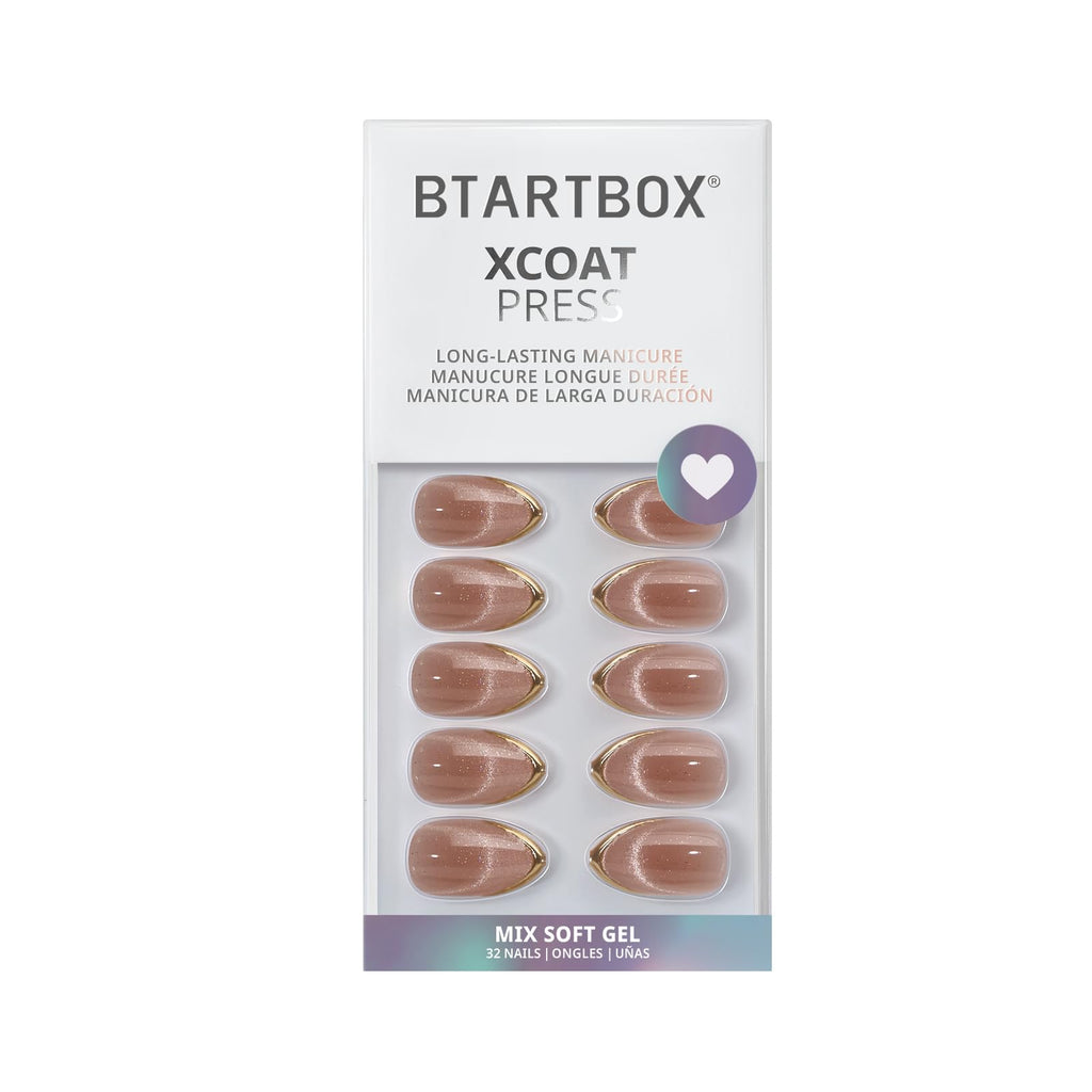 BTArtbox Press On Nails Short – Gold Drops Cat Eye Almond Kit (32 Nails, Glue & Tabs)