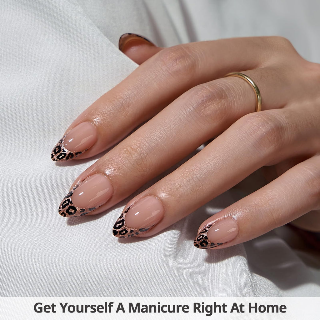 BTArtbox Press On Nails Short - Leopard French Tip Almond Kit