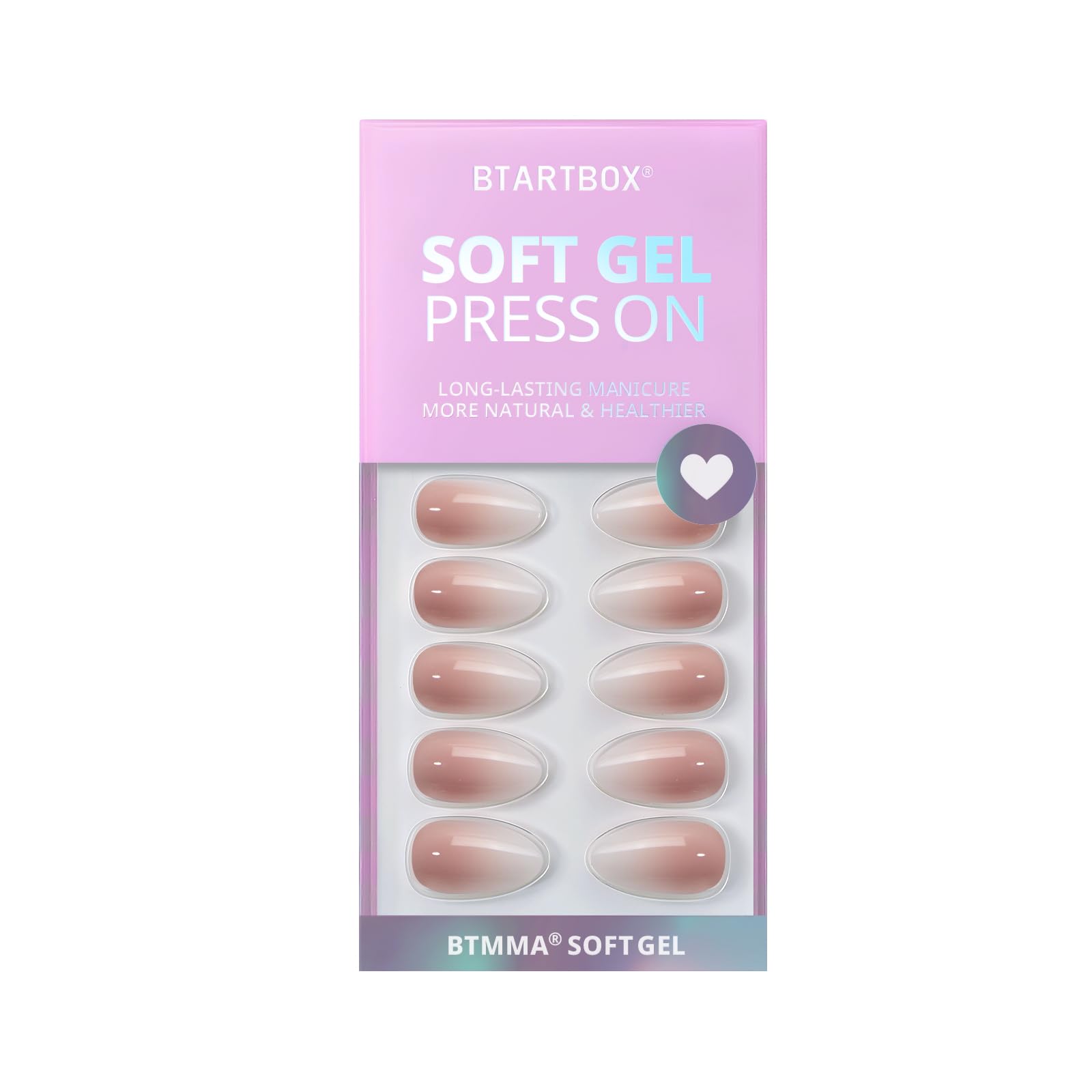 BTArtbox Almond Press On Nails Medium – Soft Gel Ombre, 32-Piece Kit (Vanilla Cream Almond)