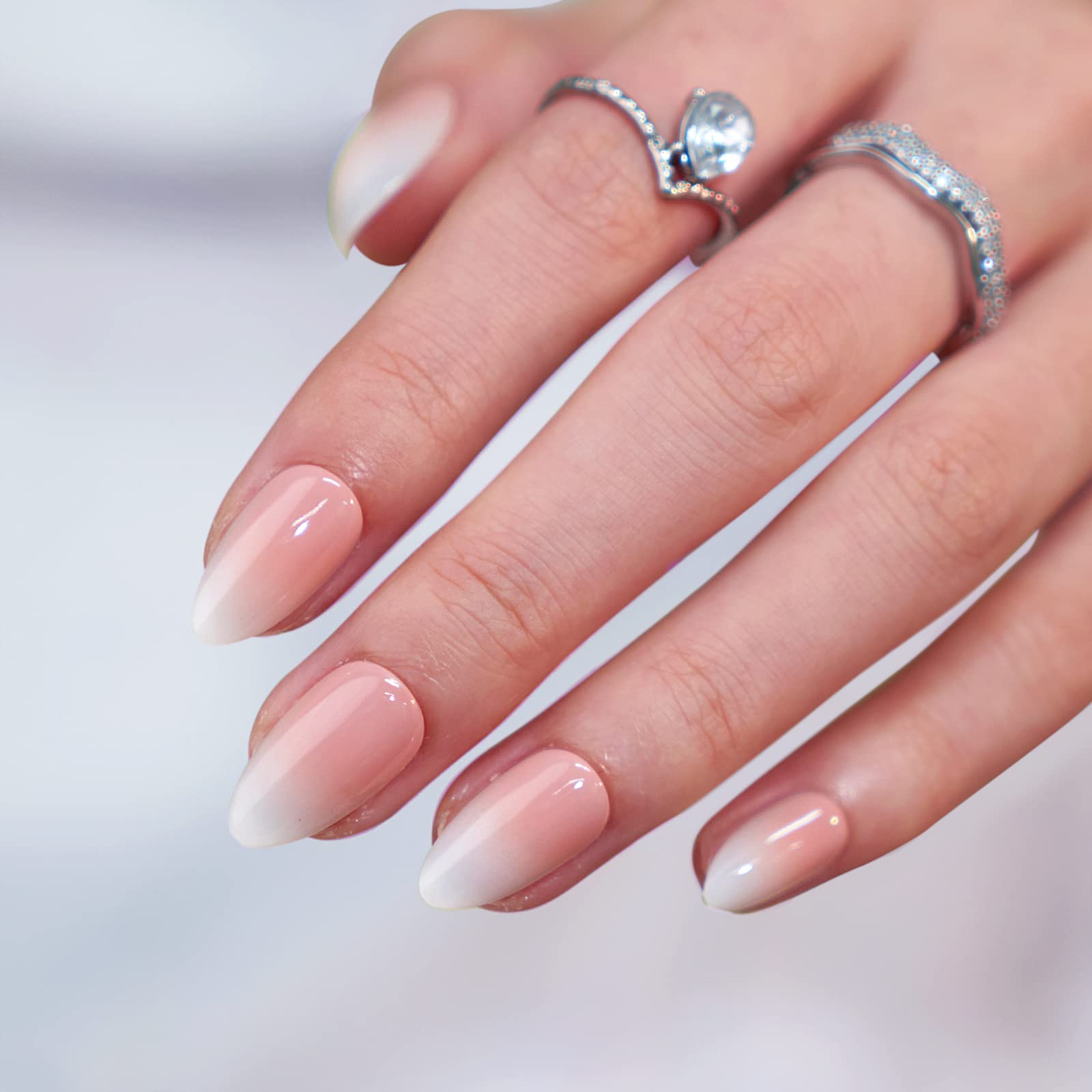 BTArtbox Almond Press On Nails Medium – Soft Gel Ombre, 32-Piece Kit (Vanilla Cream Almond)