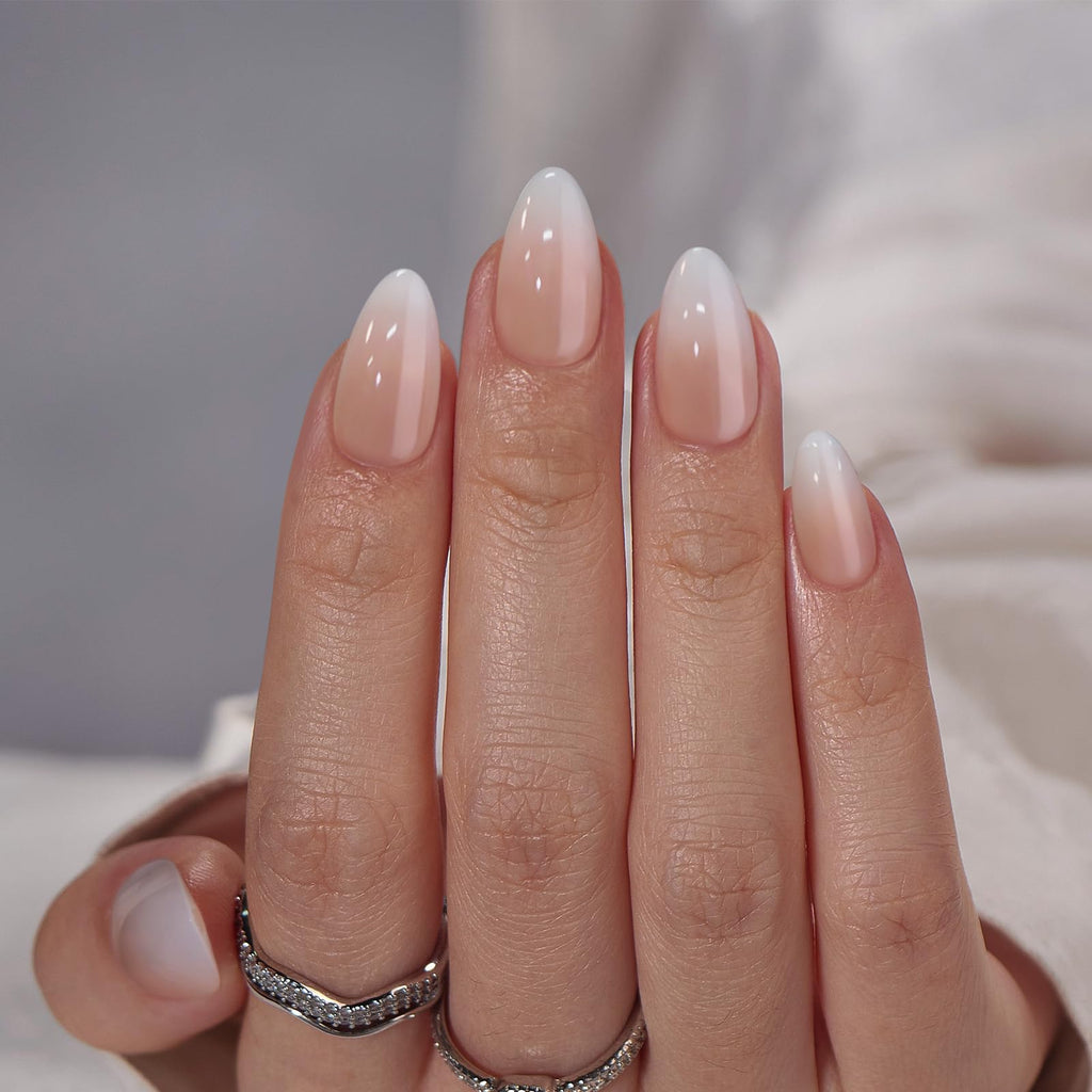 BTArtbox Almond Press On Nails Medium – Soft Gel Ombre, 32-Piece Kit (Vanilla Cream Almond)