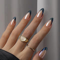 BTArtbox Black Swan French Tip Press-On Nails – Short Almond Kit (30 Nails, 15 Sizes)
