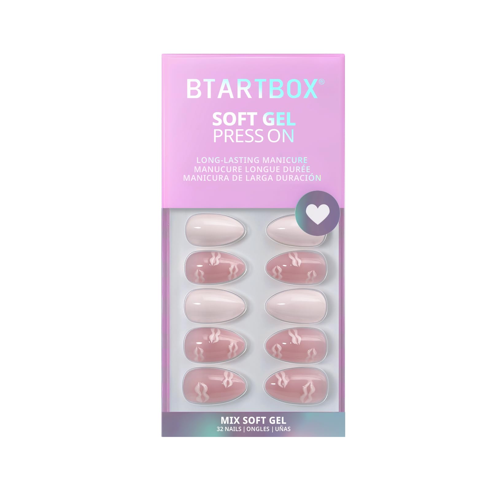 BTArtbox Dainty Kiss Short Press On Nails – 3D Pink Lip Almond, 32-Nail Kit with Glue & Tabs