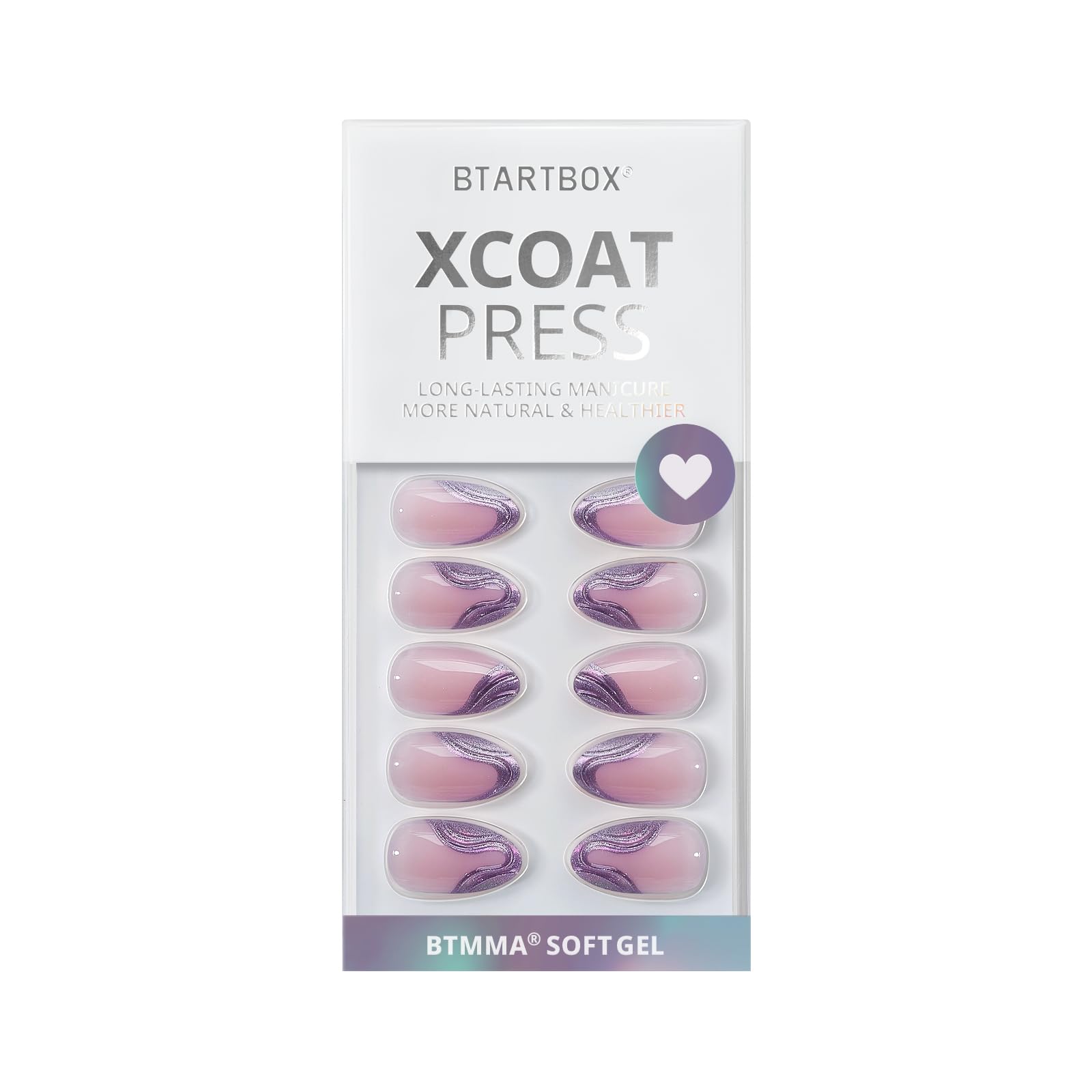 BTArtbox French Tip Press On Nails – Lamp-Curable Chrome Short Almond with Glue, 32 Nails Kit