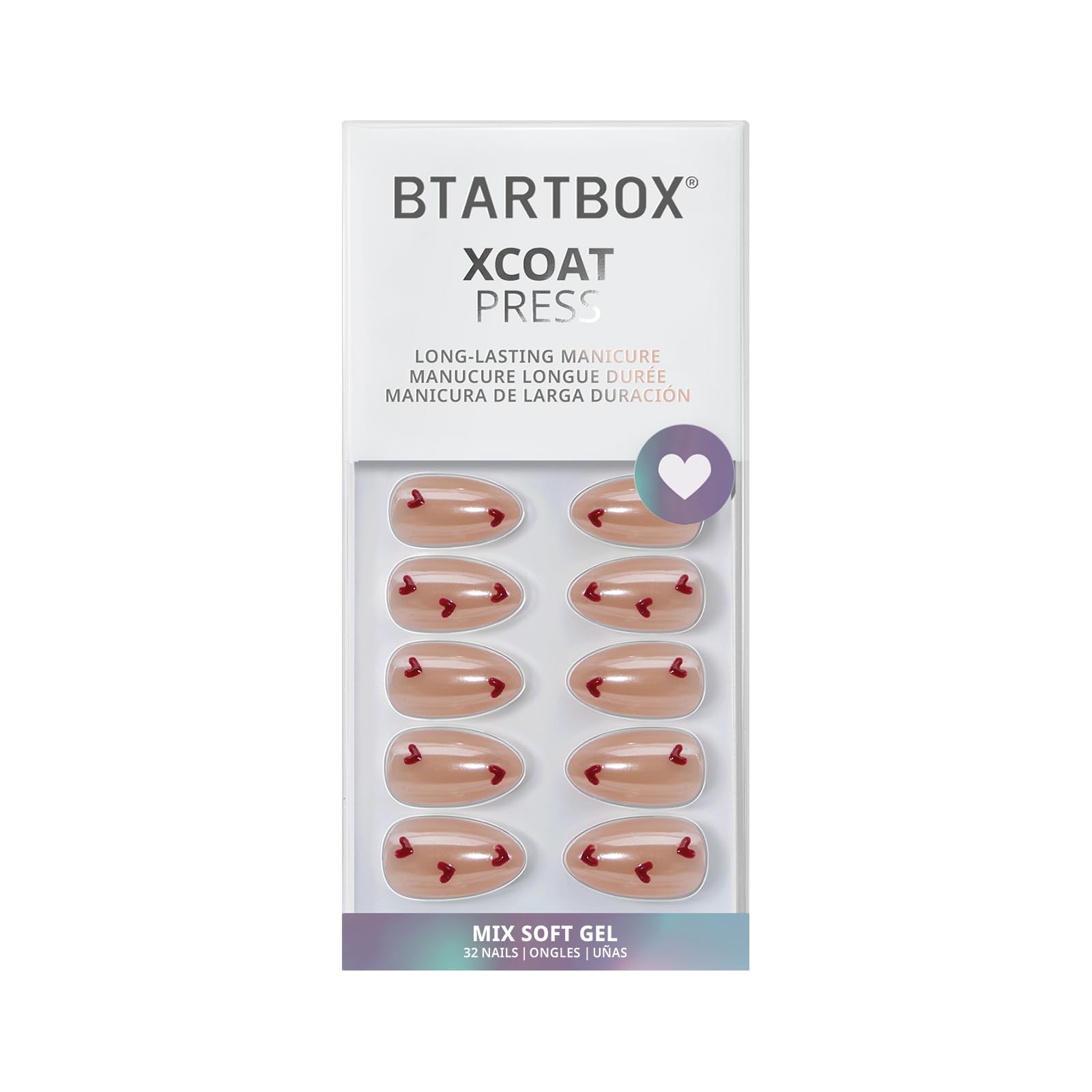 BTArtbox Feel My Love Press On Nails – 3D Red Heart Almond Kit (32 Nails)