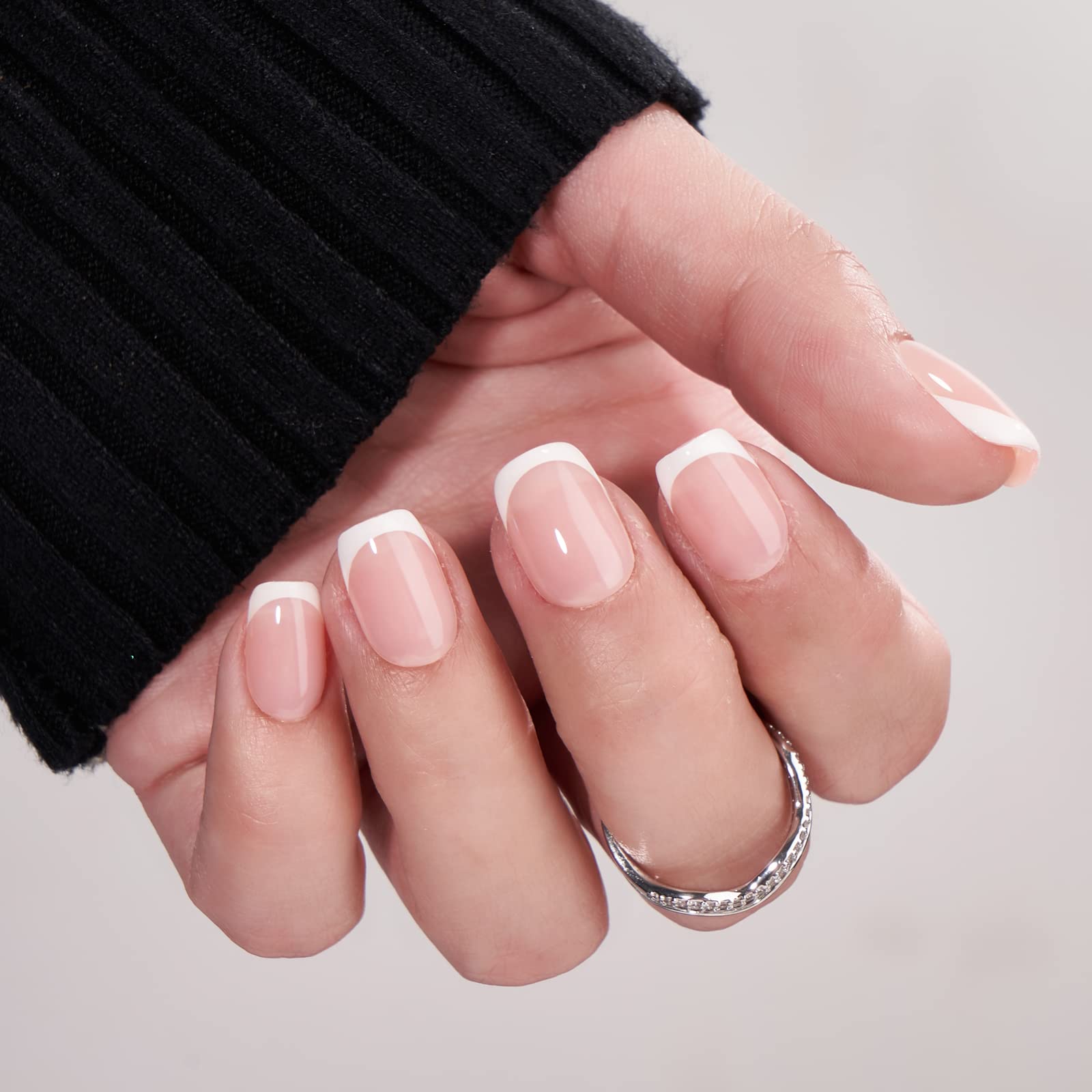 BTArtbox French Tip Press On Nails – Short Gel Nails, 15 Sizes, Classic White