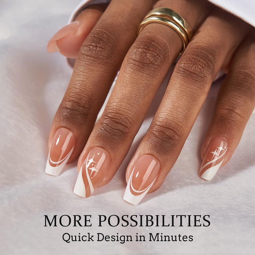 BTArtbox French Tip Press On Nails | XCOATTIPS 5 Styles Short Coffin Nails