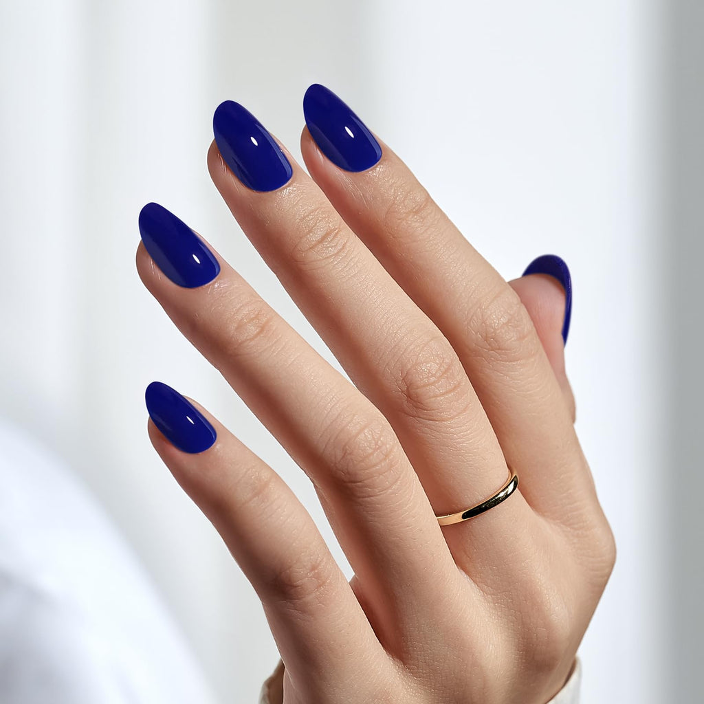 BTArtbox Mystic Navy Blue Short Oval Press On Nails | Soft Gel & Glue Kit