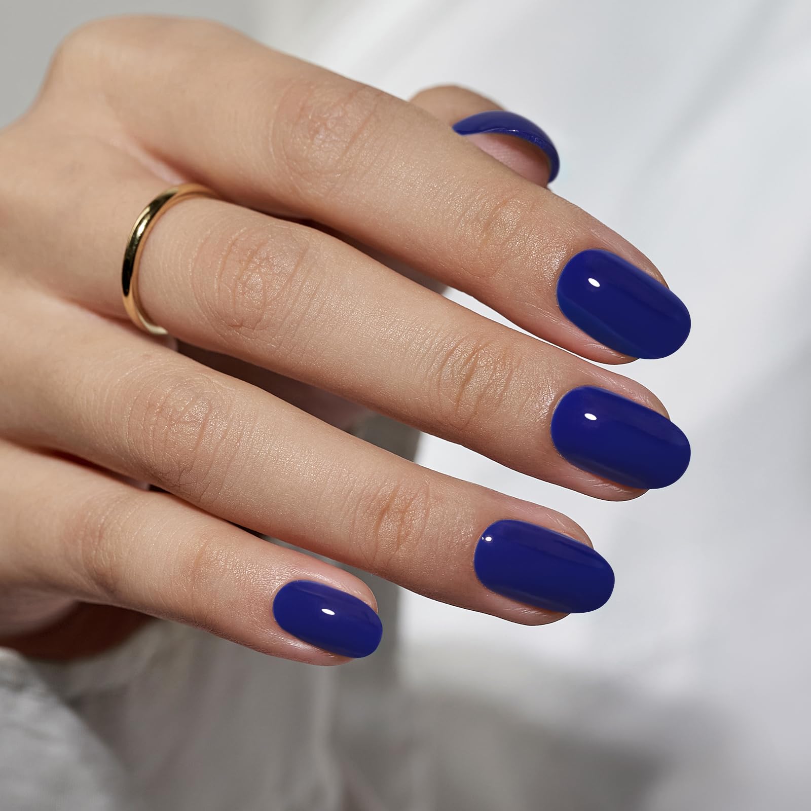 BTArtbox Mystic Navy Blue Short Oval Press On Nails | Soft Gel & Glue Kit
