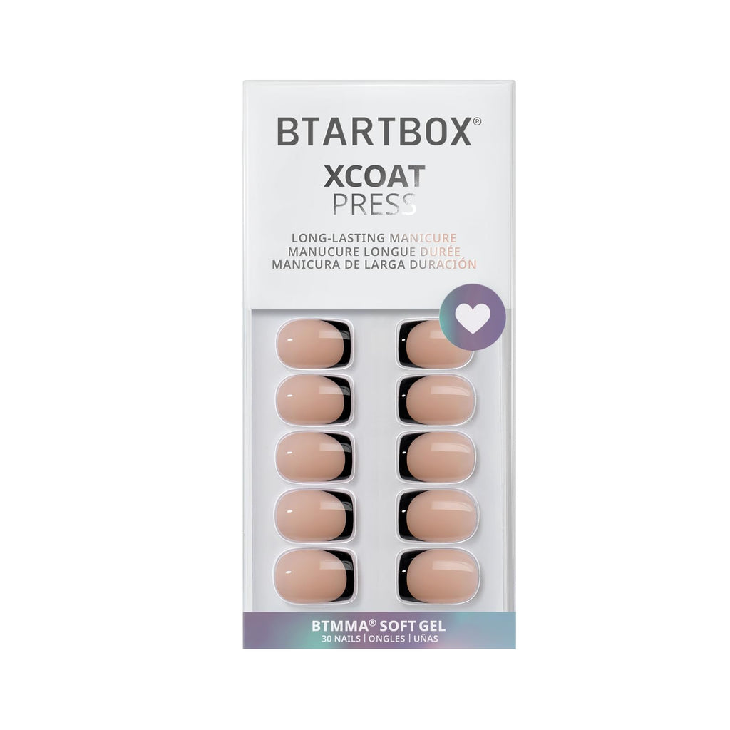 BTArtbox French Tip Press On Nails – Jelly Square Semi-Transparent Nails with Glue, 30 PCS, Classic Black