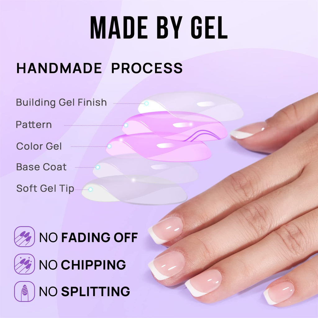 BTArtbox French Tip Press On Nails – Short Gel Nails, 15 Sizes, Classic White