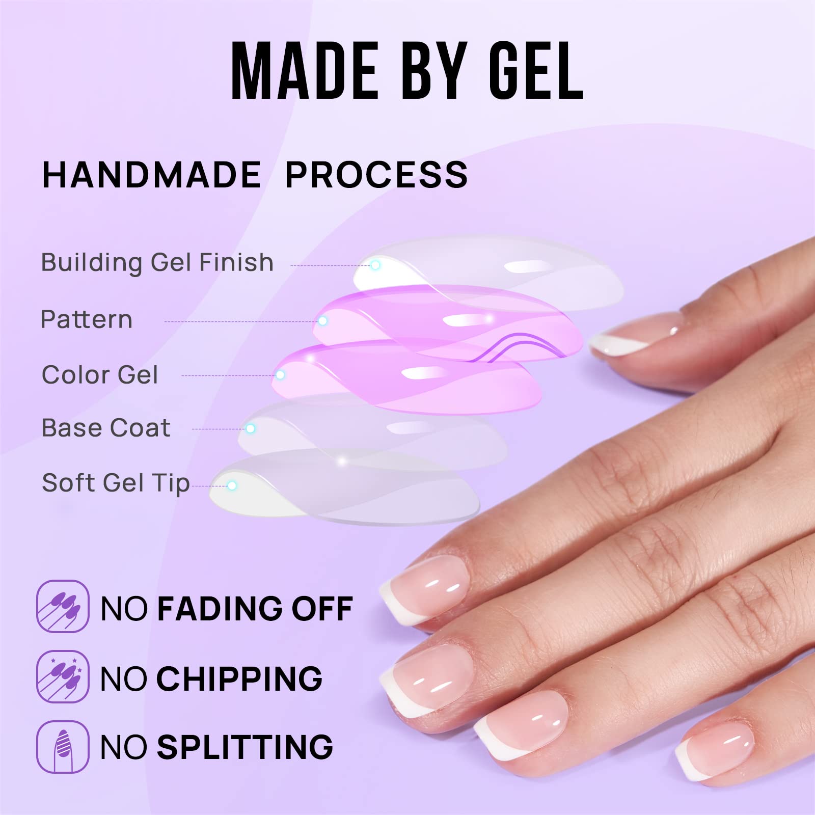BTArtbox French Tip Press On Nails – Short Gel Nails, 15 Sizes, Classic White