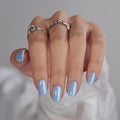 BTArtbox Ocean Glazed Short Square Press-On Nails – Blue Gloss, 15 Sizes, Glue Included